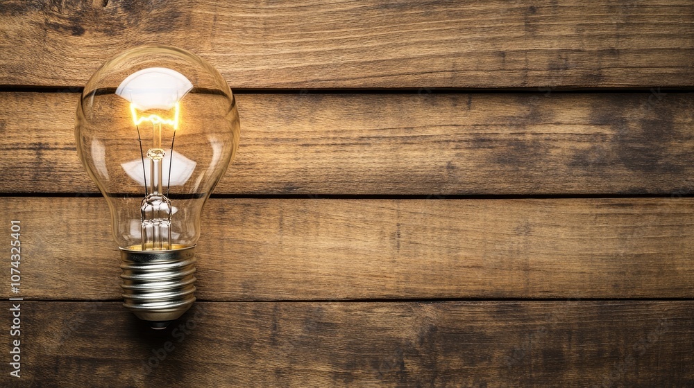 Poster light bulb resting on a wooden surface providing space for your task or message designed with advanc