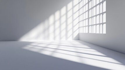Fototapeta premium 3D rendering of a shadow created by a window on a white wall and floor surface