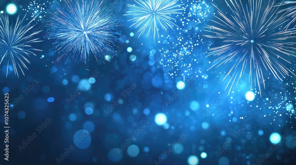 Aufkleber blurred blue fireworks and sparkles in an abstract holiday background with ample space for text