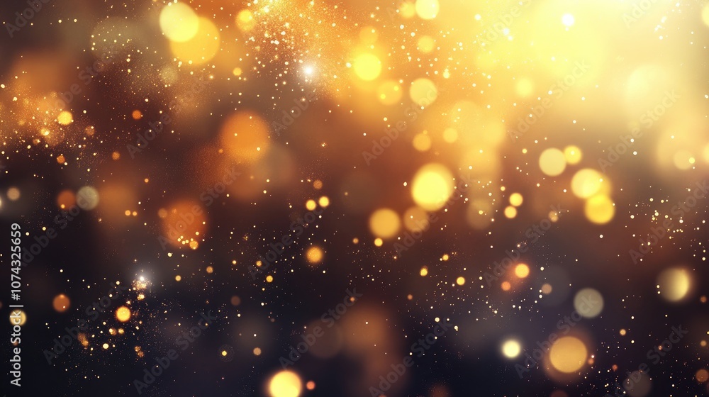 Poster shimmering blurred background with sparkling gold particles and reflections