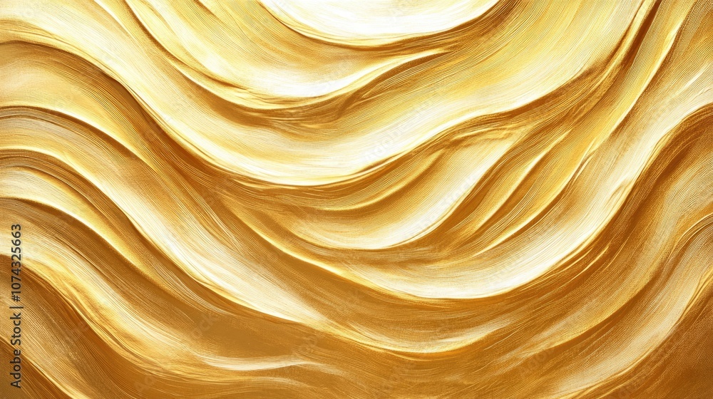 Poster abstract gold acrylic fluted 3d painting texture with luxurious waves and swirls on canvas creating 