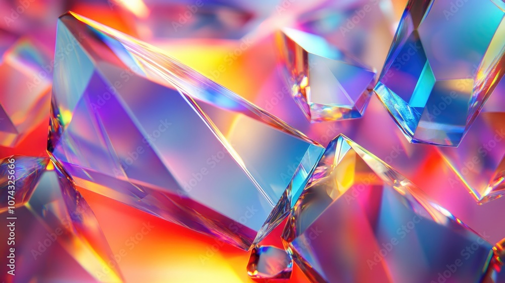 Poster a close up of colorful crystal prisms creating a dazzling display of light reflections and refractio