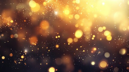 Shimmering blurred background with sparkling gold particles and reflections