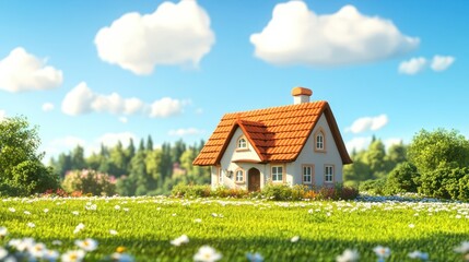 Cute Cottage in a Green Meadow