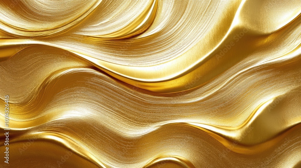 Poster abstract gold acrylic fluted 3d painting texture with luxurious waves and swirls on canvas creating 