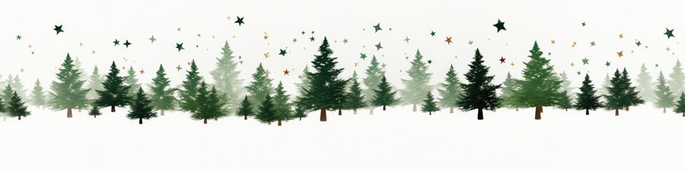 Seamless tiled illustrated christmas tree forest border isolated on white background