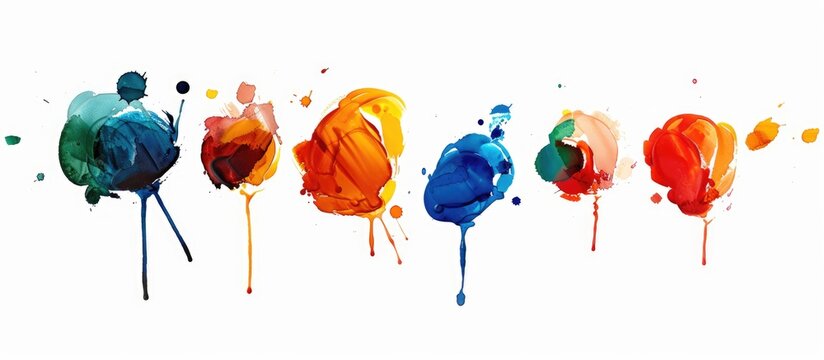 Splats Splashes And Blobs Of Brightly Colored Paint In Different Shapes Drips Isolated On White