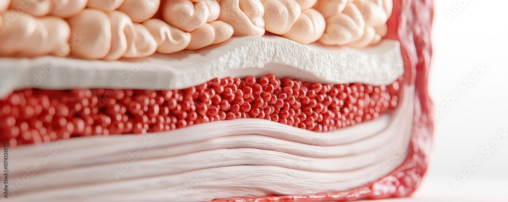 Poster cross-section model of human skin showing layers of fat and tissue.