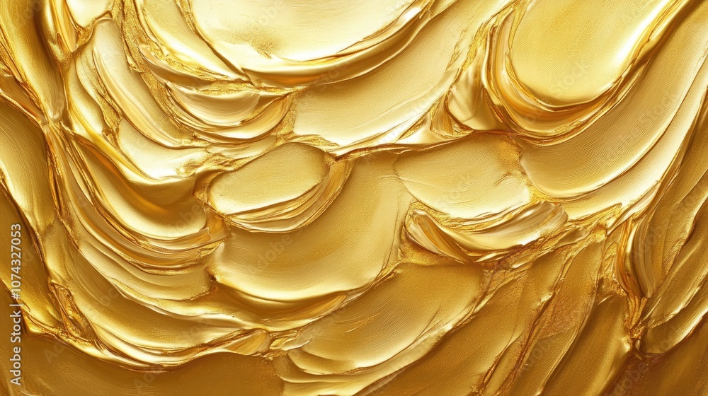 Poster abstract gold acrylic fluted 3d painting texture with luxurious waves and swirls on canvas creating 