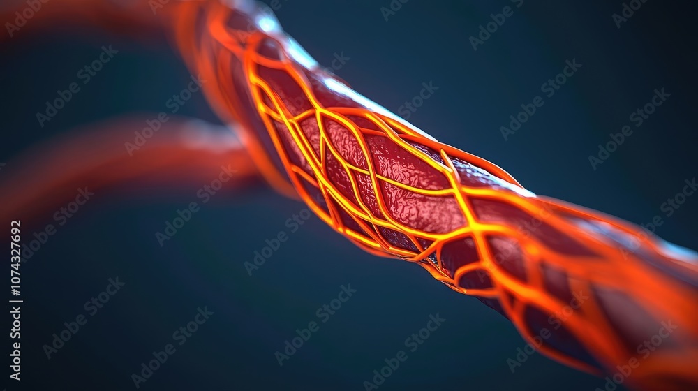Aufkleber close-up of a vibrant orange wire with intricate patterns on a dark background.
