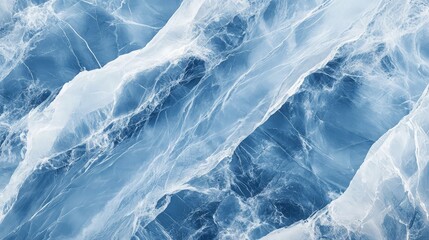 Obraz premium Cool blue marble panoramic texture background with light, icy white veins flowing smoothly. The marble design brings a refreshing, tranquil feel, suited for serene, modern aesthetics.