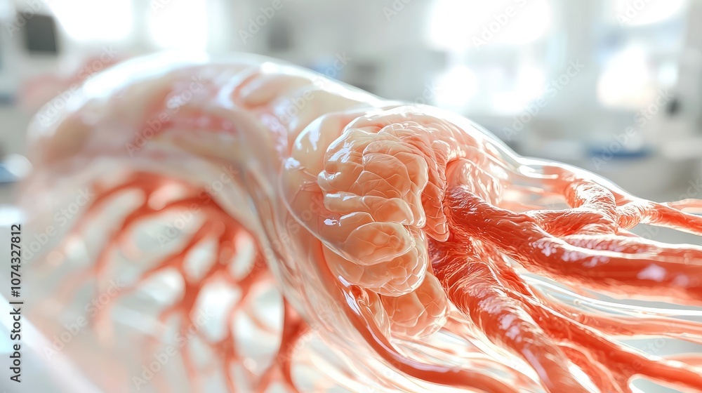 Poster translucent anatomical model showcasing detailed circulatory structures.