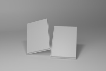 two blank white book on white background, 3d rendering	