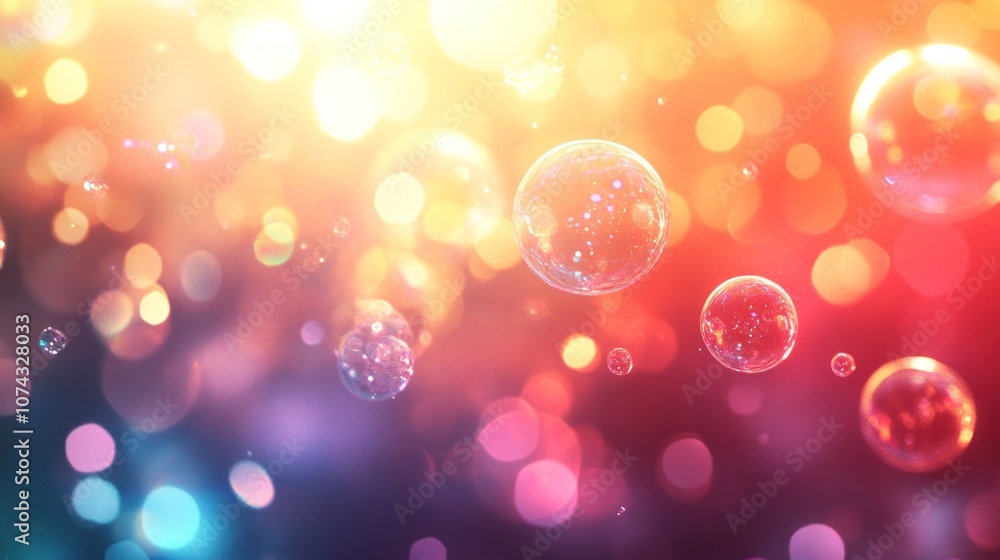 Poster 3d background with abstract, transparent bubbles of various sizes, creating a soft and immersive vis