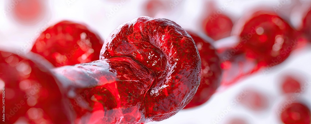 Poster Close-up view of dynamic red molecular structures in a scientific context.