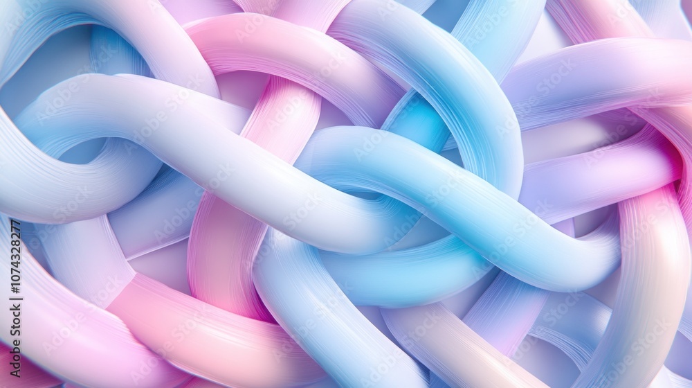 Poster 3d background with stacked, interwoven geometric shapes in pastel tones, creating a soft yet intrica