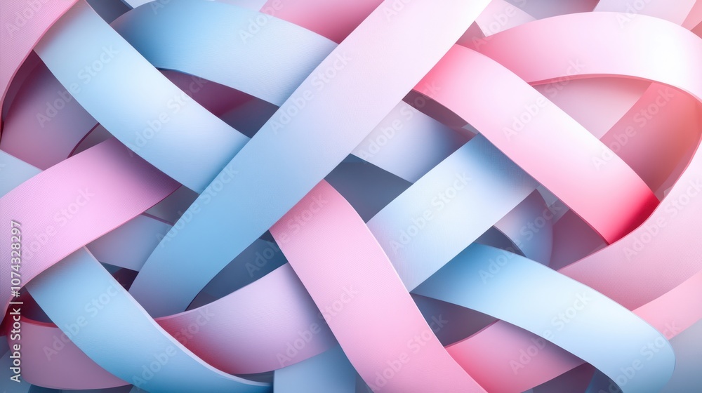 Poster 3d background with stacked, interwoven geometric shapes in pastel tones, creating a soft yet intrica