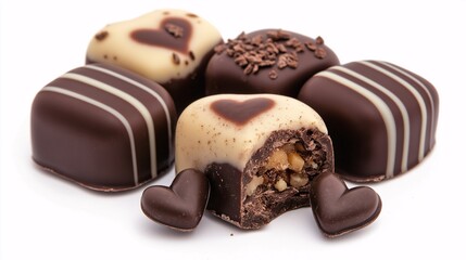 Obraz premium Assorted Chocolate Confections Featuring Heart Shapes and Rich Fillings, Perfect for Celebratory Occasions, Gifts, and Sweet Treats for Chocolate Lovers Everywhere