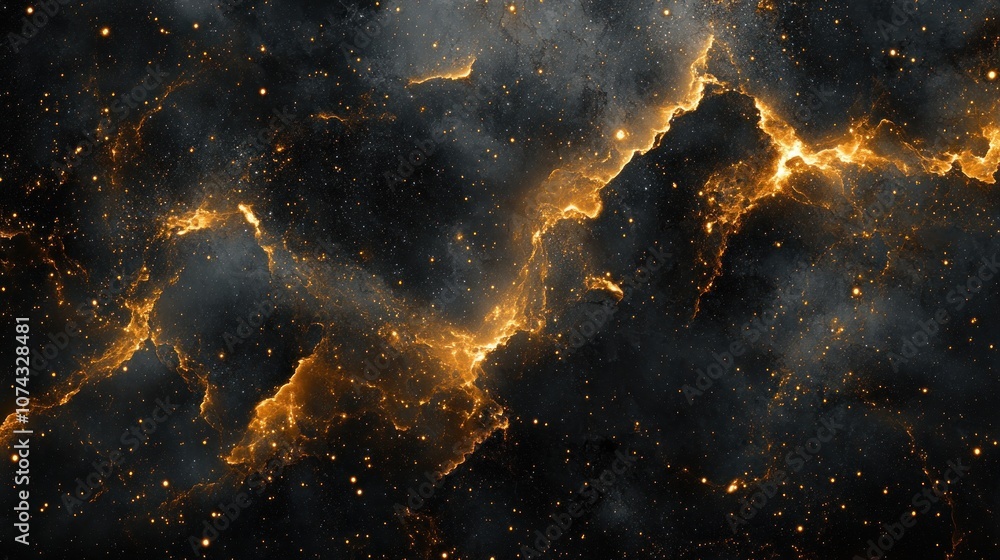 Poster abstract background with golden light patterns spread across a black background like a vast universe