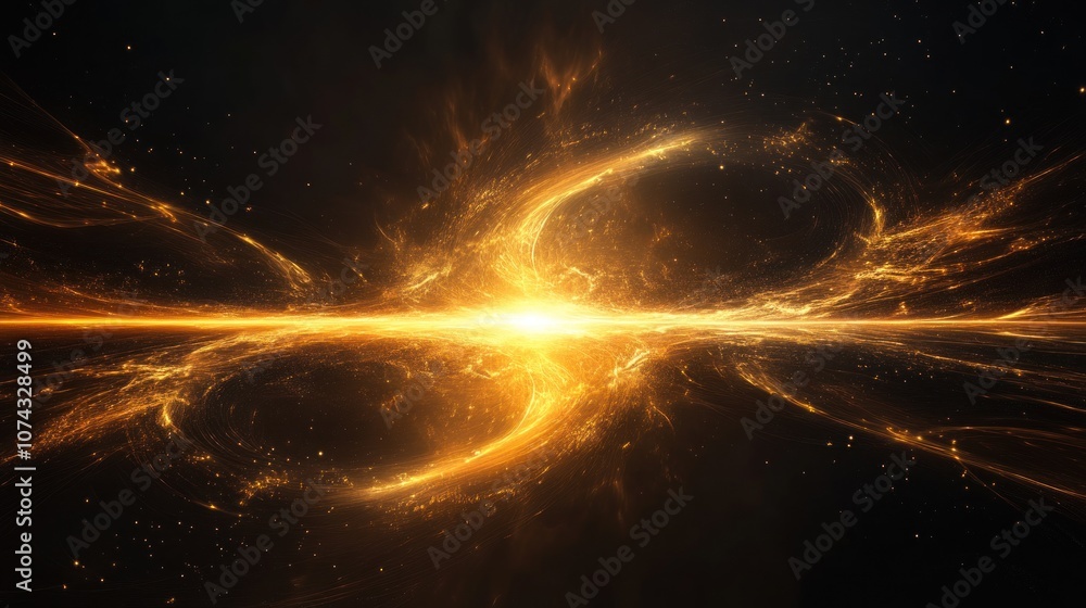 Poster abstract background with golden light patterns spread across a black background like a vast universe