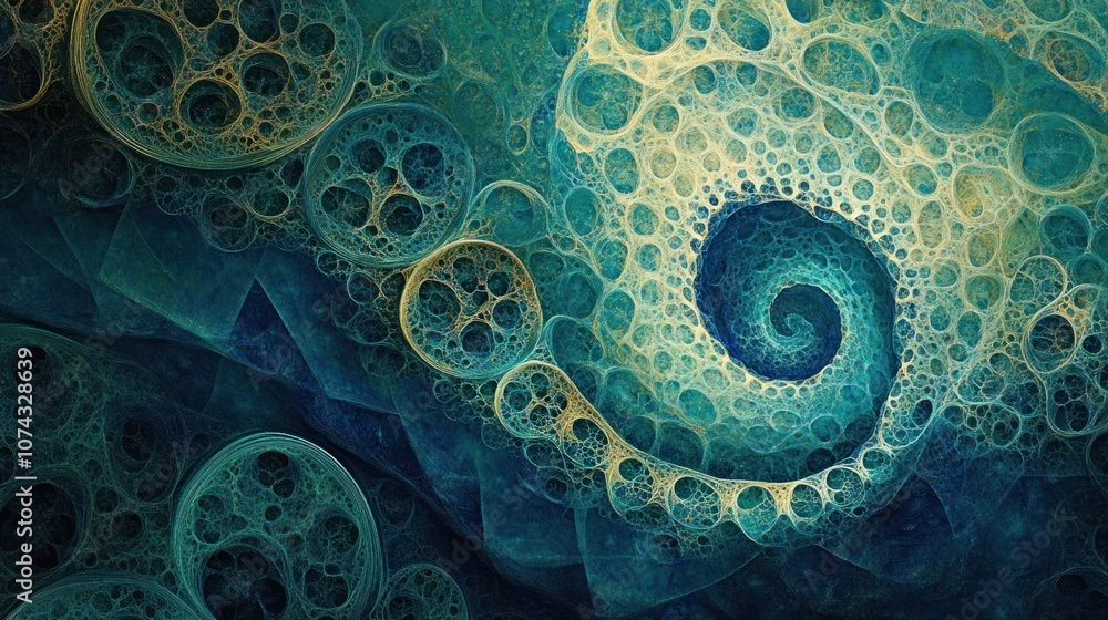 Poster abstract blue and green background with intricate geometric patterns like a map