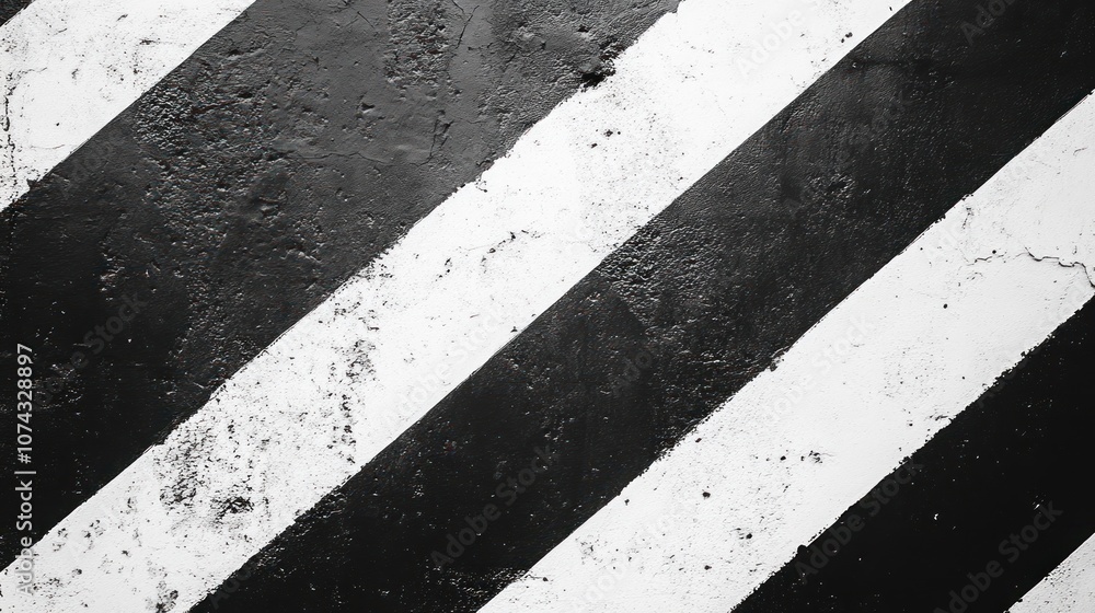 Poster black and white background with diagonal stripes, adding a sharp, dynamic feel to the composition