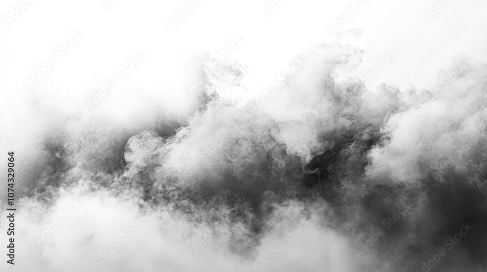 Poster black and white background with soft cloud-like textures, creating a dreamy and ethereal look