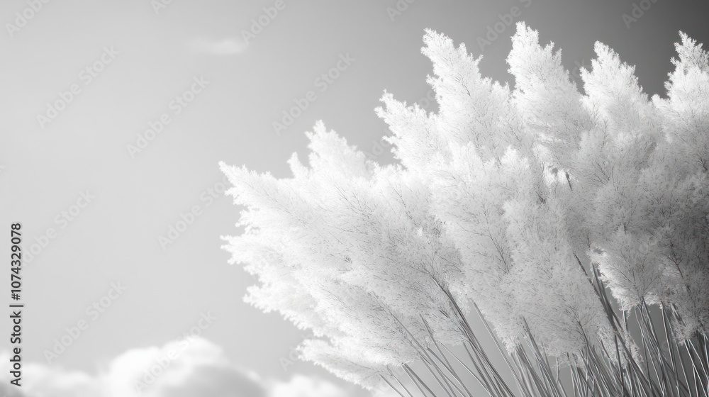 Poster black and white background with soft cloud-like textures, creating a dreamy and ethereal look