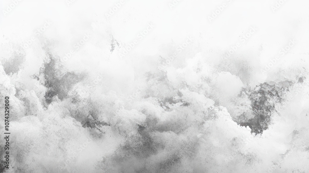 Poster black and white background with soft cloud-like textures, creating a dreamy and ethereal look