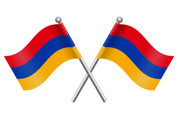 Armenian Flag Waving on Flagpole – Simple 3D Design with Crossed Position for Logo, Event, and Template Use, Editable and Scalable EPS, Isolated on White Background