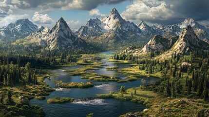 Fototapeta premium Mesmerizing 3D Mountain Landscape with Depth