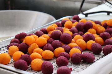 Deep-fried sweet potato balls Thai street food.