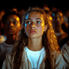 Obraz premium People watching the movie in the theater. AI generative.