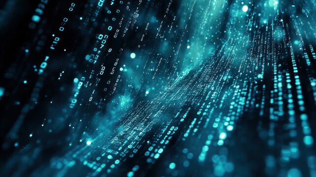 Digital background in shades of cyan and black, featuring binary numbers arranged randomly for a tech-inspired aesthetic
