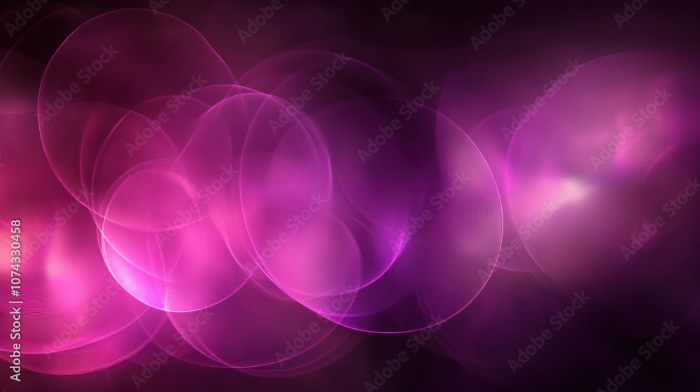Poster digital background with overlapping holographic circles and abstract lines on a dark purple gradient