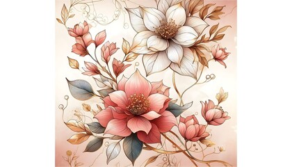 Elegant Floral Watercolor Artwork Featuring Delicate Blossoms in Soft Hues. generator AI
