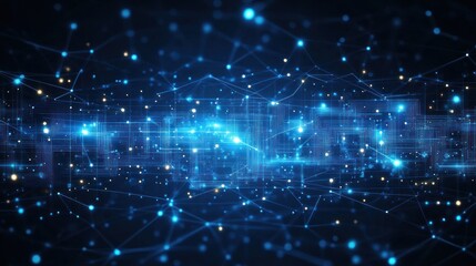 Digital background with circuit board patterns in metallic blue and silver, highlighting intricate connections and technology details