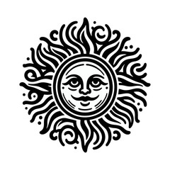 old sun icon silhouette black white