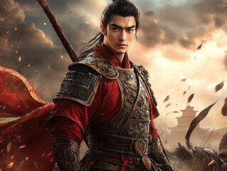 Man in Red Outfit Holding Sword