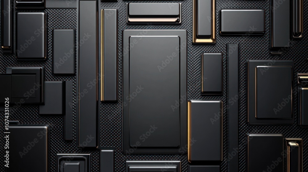 Aufkleber futuristic background with 3d geometric shapes in chrome and black, adding a modern, edgy look with 