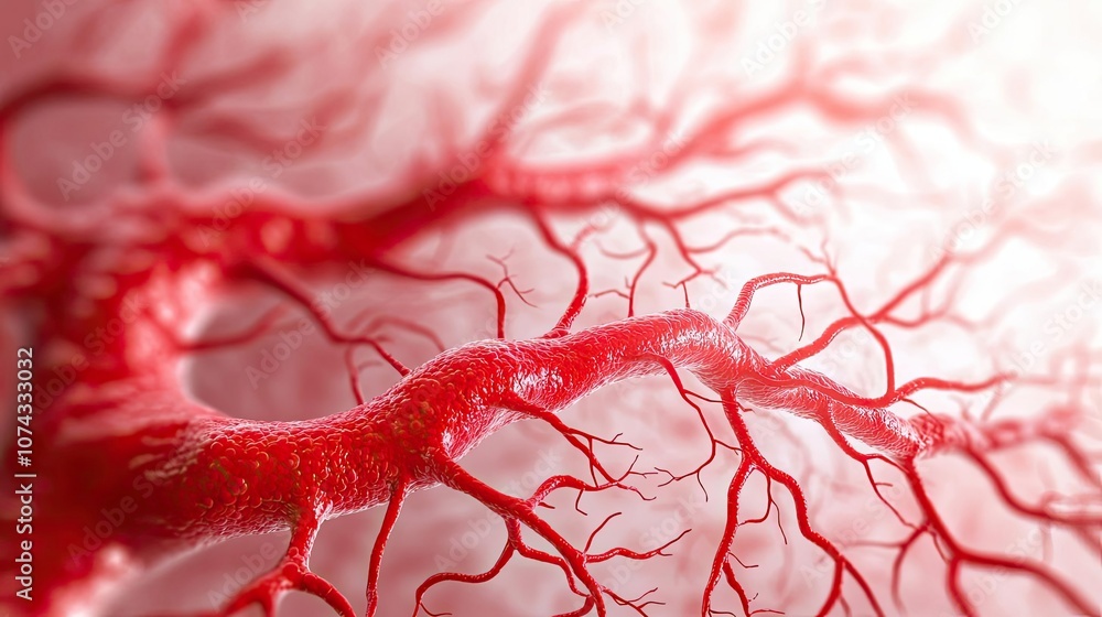 Poster Close-up of intricate red vascular structures on a soft background.