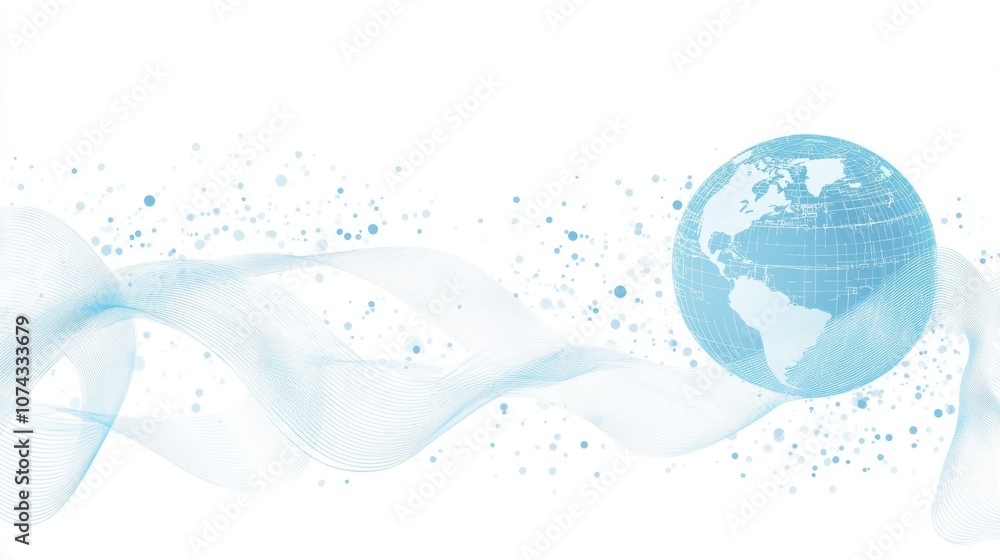 Poster abstract global concept with light waves and map