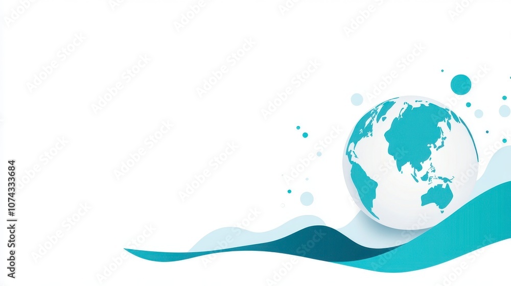 Poster modern globe on abstract waves background design