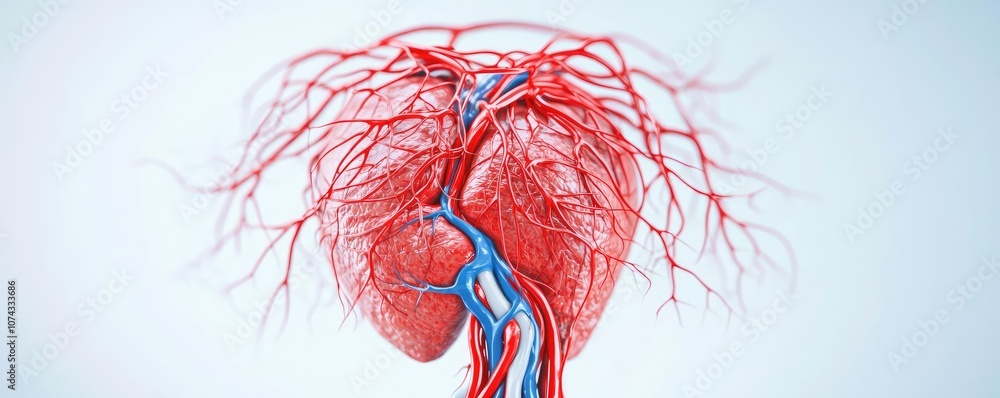 Poster an anatomical model of a heart with detailed vascular structure on a white background.