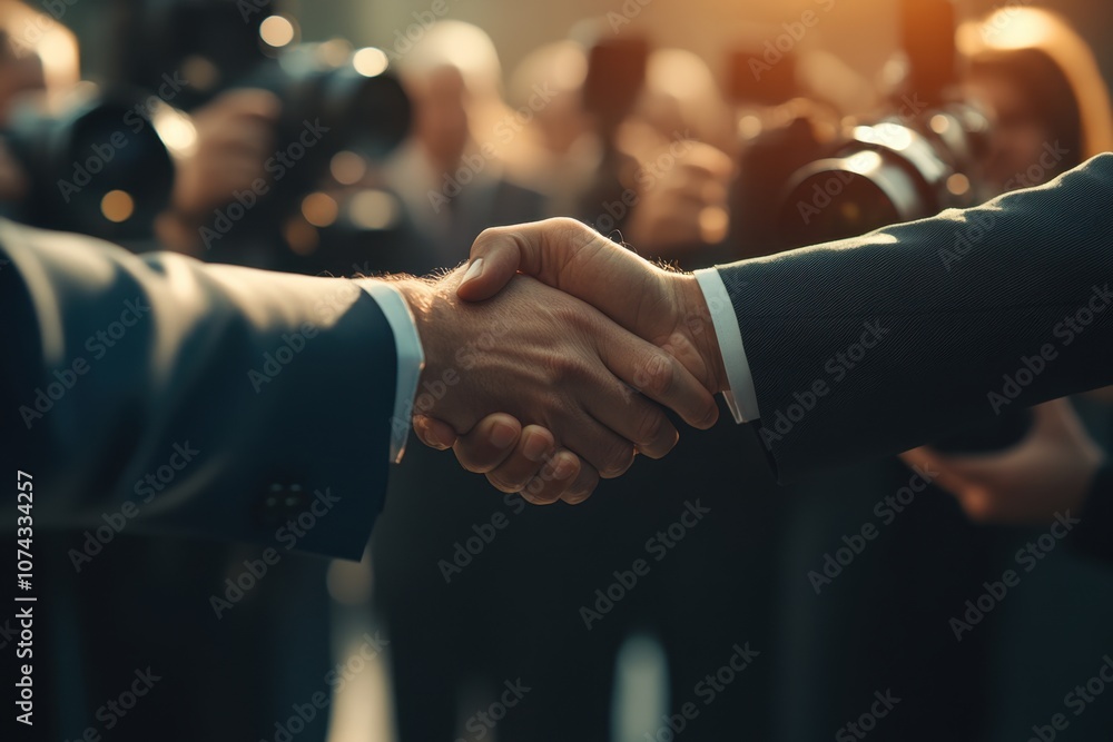 Poster professional handshake in a busy event setting