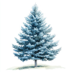 Fototapeta premium Watercolor Whimsical Blue Spruce Tree Illustration