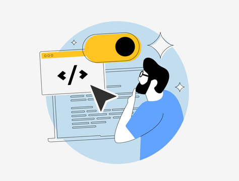 Low-code development platform illustration showcasing simplified app and web creation. Enables users without coding skills to build no-code applications. Isolated flat outline vector illustration