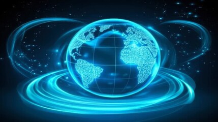 Obraz premium Digital World Globe with Blue Light Effects