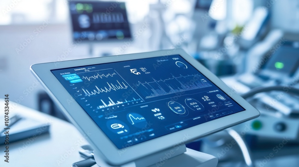 Poster medical monitoring screen with data visualizations