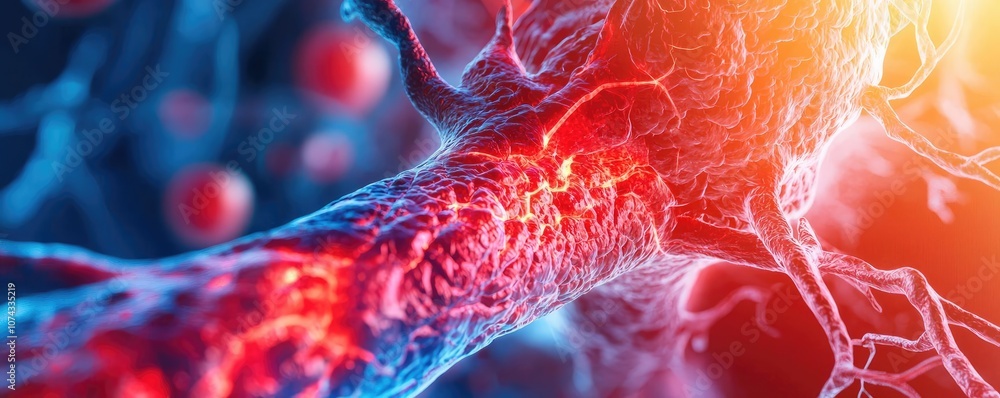 Aufkleber detailed visualization of a neuron with glowing synapses on a dark background.